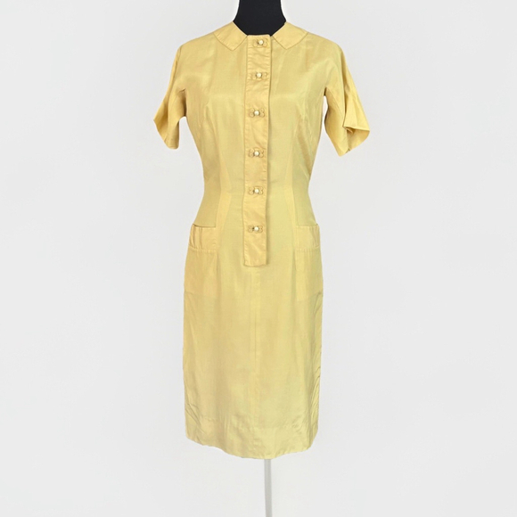 DYNASTY Dresses & Skirts - Dynasty for Ambrosine Yellow Silk Pencil Dress Vintage 12